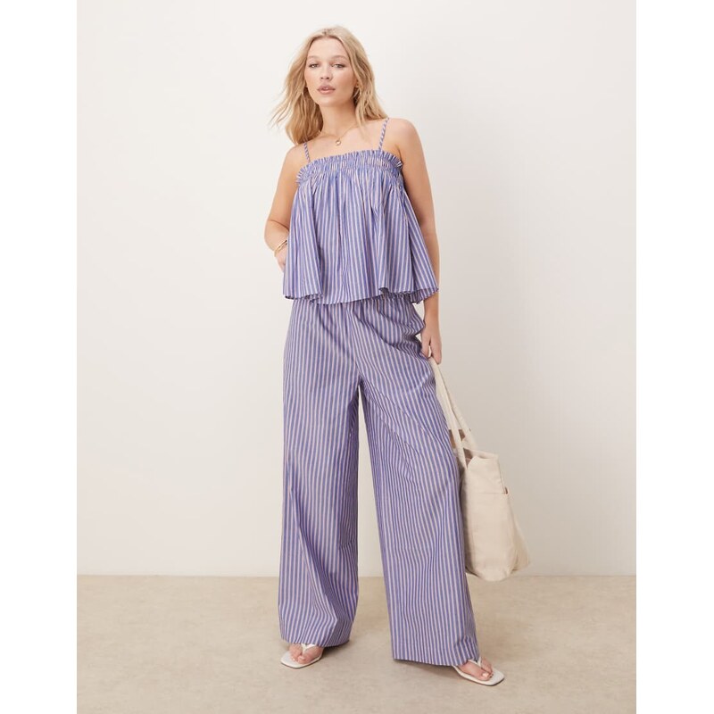 ASOS DESIGN shirred waist trousers co-ord in blue and red stripe