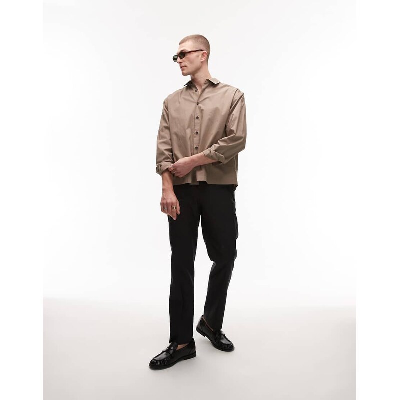 Topman relaxed linen blend suit trouser in black