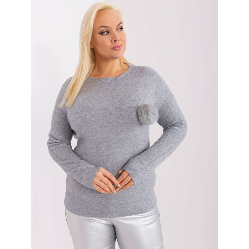 BASIC Šedý svetr s chlupatou kuličkou -PM-SW-PM-3706.10X-grey