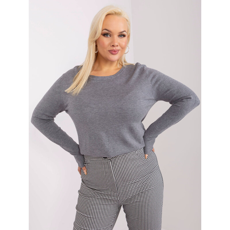 Tmavě šedý basic svetr -PM-SW-PM-3006+1.11-dark grey