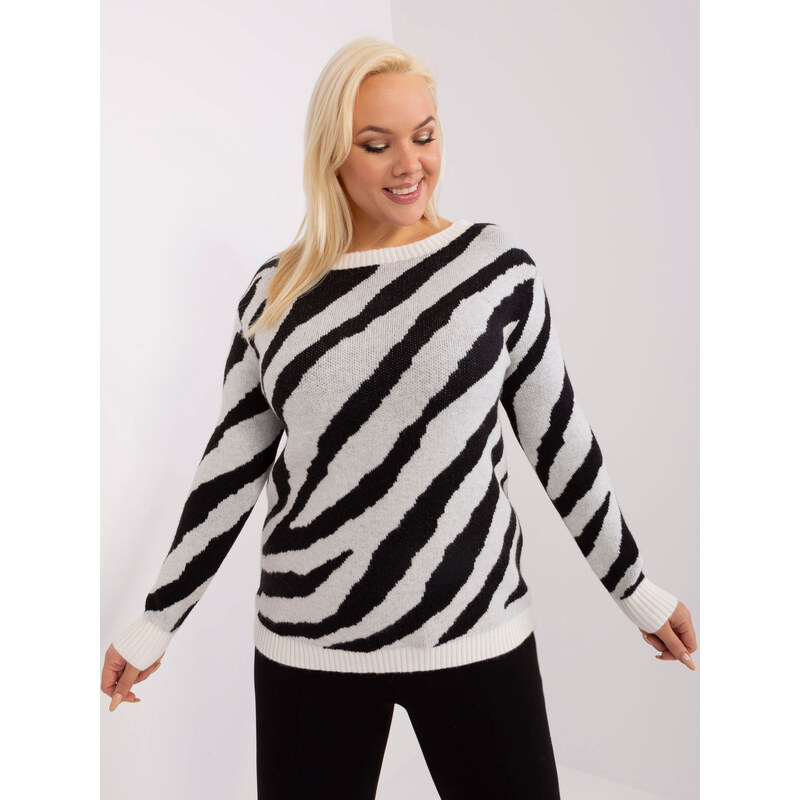 BASIC Bílý zebrovaný měkký svetr PM-SW-PM785.23X-white-black