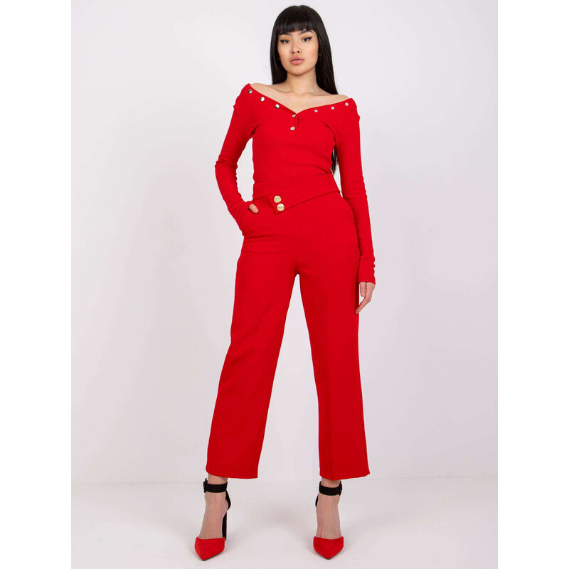 BASIC Červené dámské rovné elegantní kalhoty -red Červená 66870794
