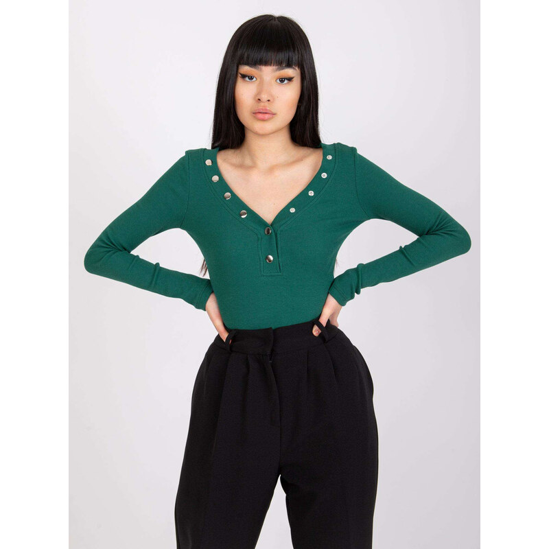 RUE PARIS Tmavě zelené dámské tričko s výstřihem -dark green Tmavě 105664636