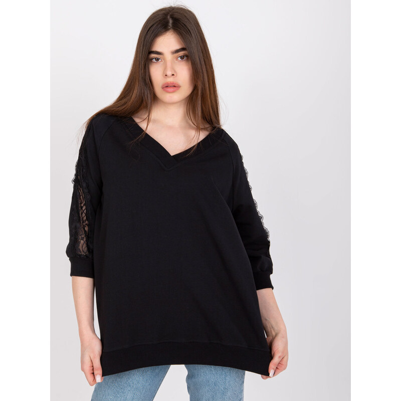 RUE PARIS Černá oversize halenka Leja s krajkou --black 80684345