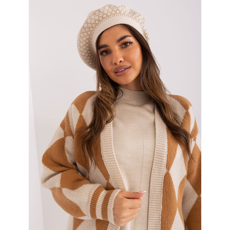 ITALY MODA Světle béžový baret s aplikací -light beige Béžová 86728367