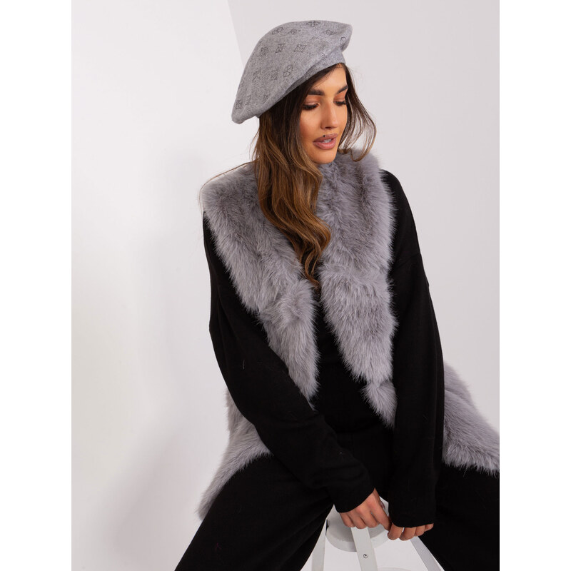 ITALY MODA Šedý baret s aplikací -grey Šedá 86728372