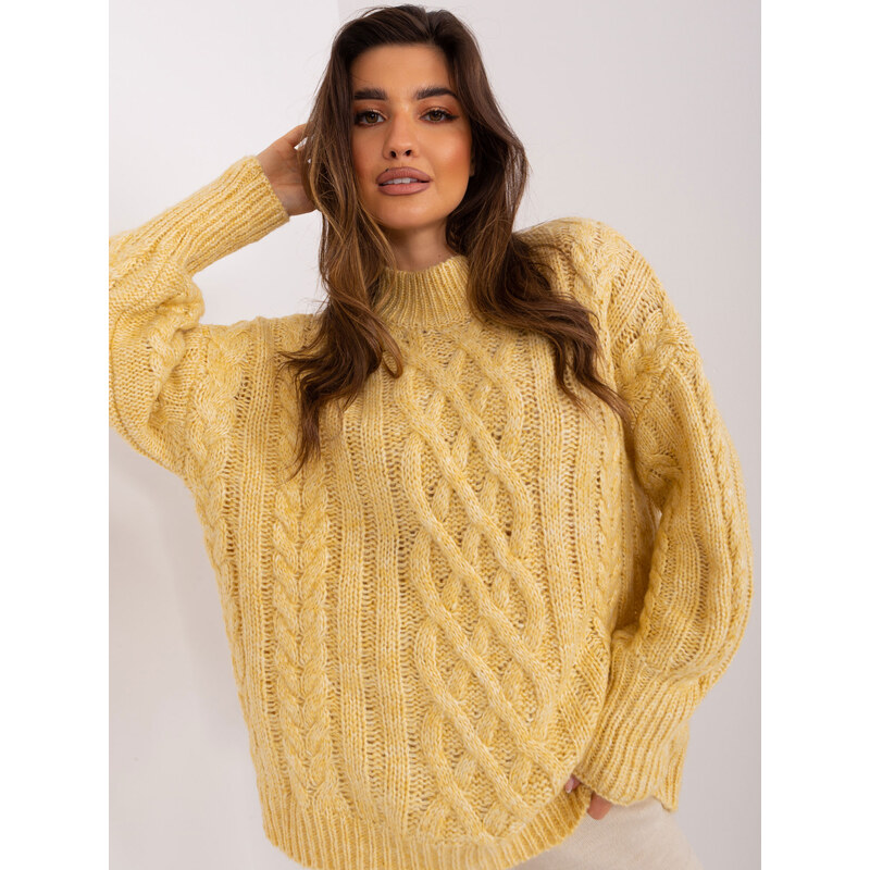 ITALY MODA Světle žlutý pletený svetr --light yellow Žlutá 86728373