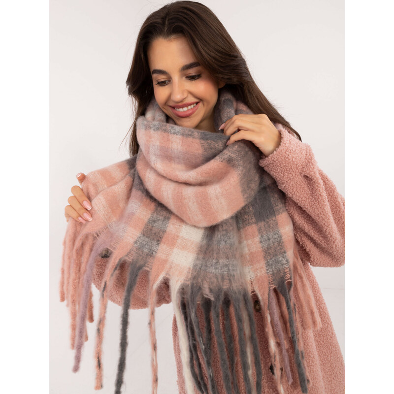 ITALY MODA Šedo-pudrový károvaný šál --grey-pink Károvaný vzor 100039286