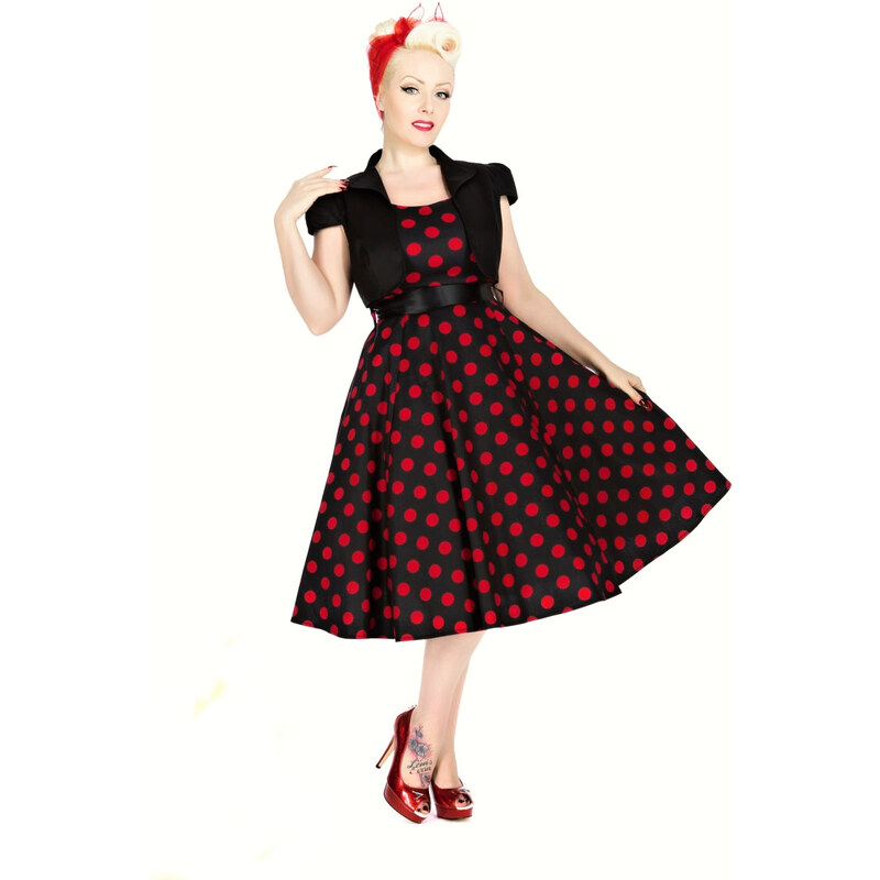 Hearts & Roses London Šaty s bolerkem Vivian Black Red Polka 38