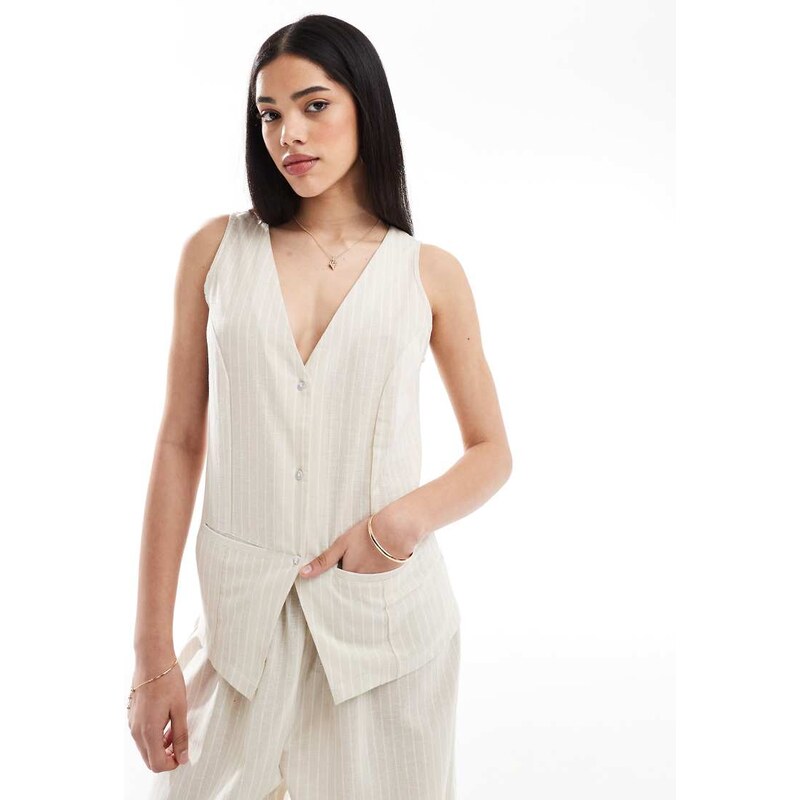 Esmee Exclusive waistcoat co-ord in beige and white stripe-Neutral 105921149