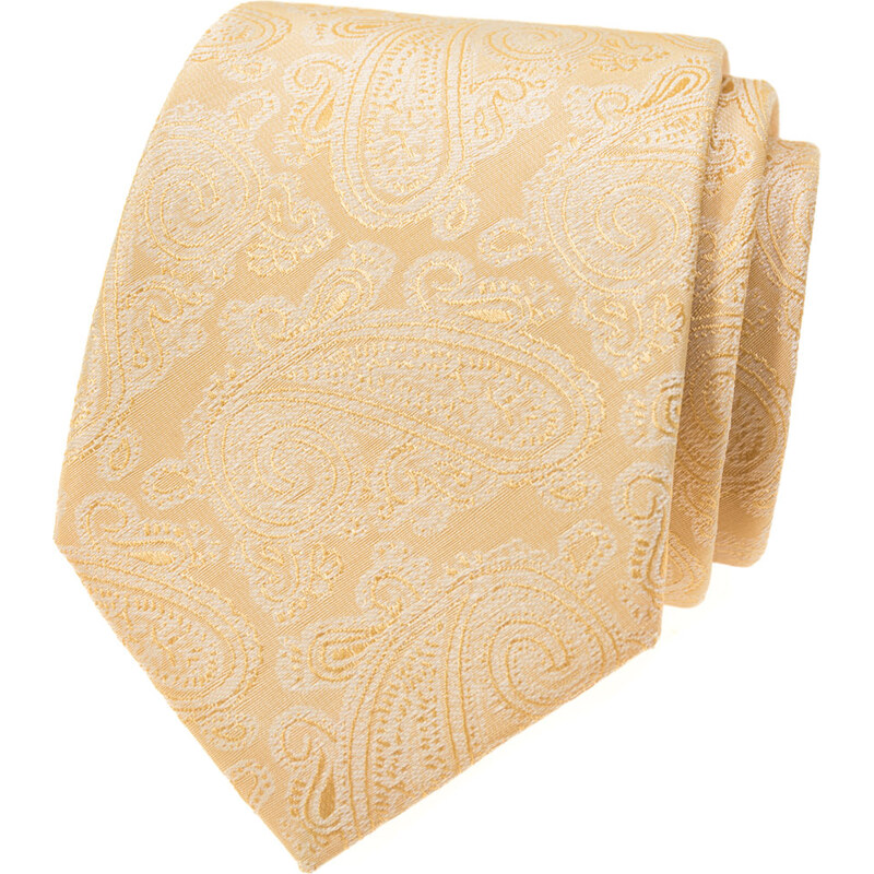 Avantgard žlutá luxusní pánská kravata se vzorem paisley