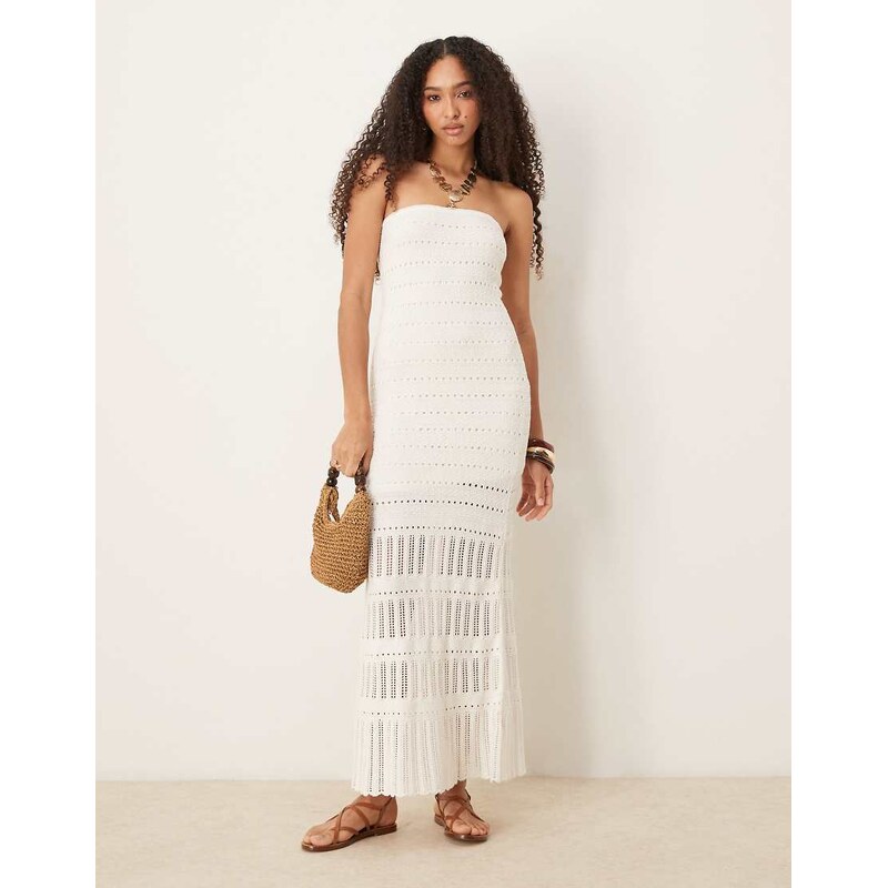 Abercrombie & Fitch crochet lace strapless midi dress in cream-White 105450173