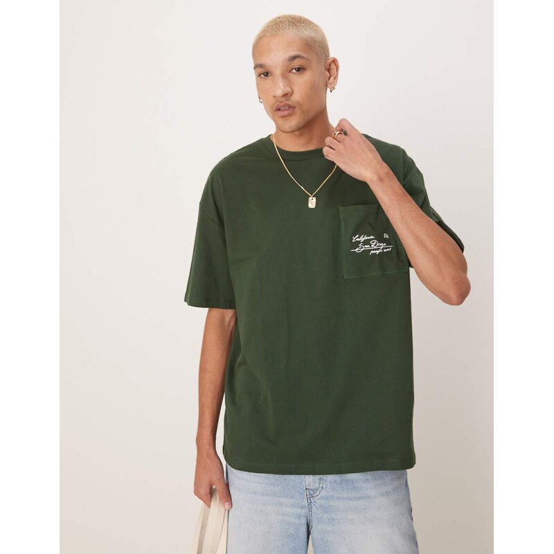 ASOS DESIGN oversized t-shirt with city pocket embroidery in