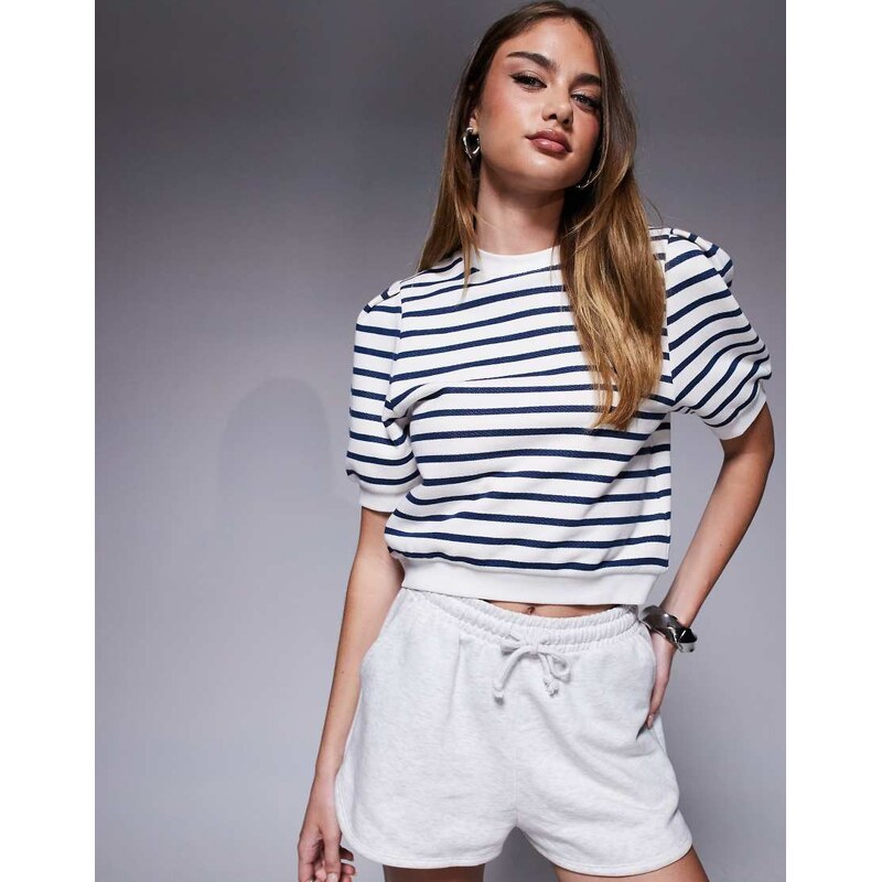 ASOS DESIGN stripe short sleeve sweat tee in blue and white-Multi 105450200
