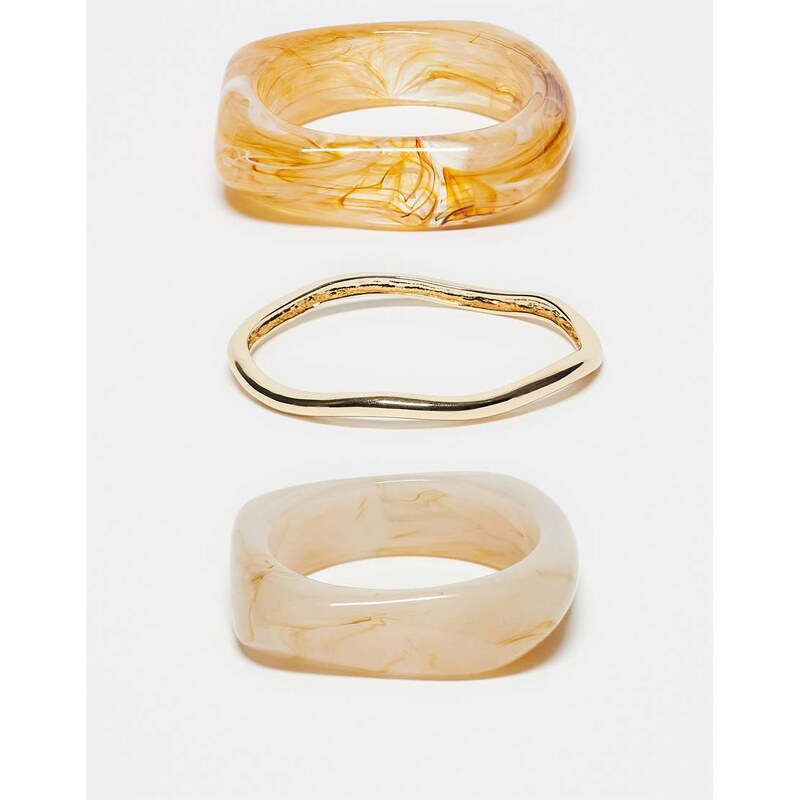 ASOS DESIGN pack of 3 bangles in mixed resin and gold tone 105450206