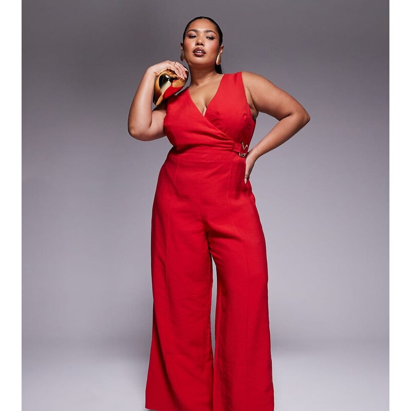 ASOS Curve ASOS DESIGN Curve wrap front cut out jumpsuit with buckle 105468178