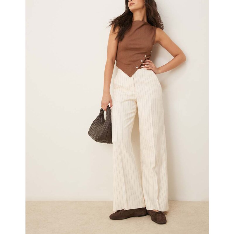 Abercrombie & Fitch high rise loose trousers in cream pinstripe 105450222