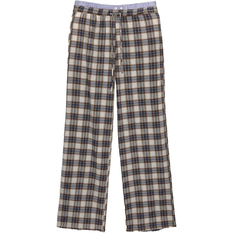 Pull&Bear Kalhoty tmavě modrá / hnědá / barva vaječné skořápky