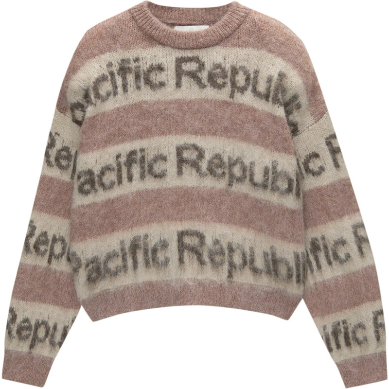 Pull&Bear Svetr krémová / tmavě šedá / červený melír