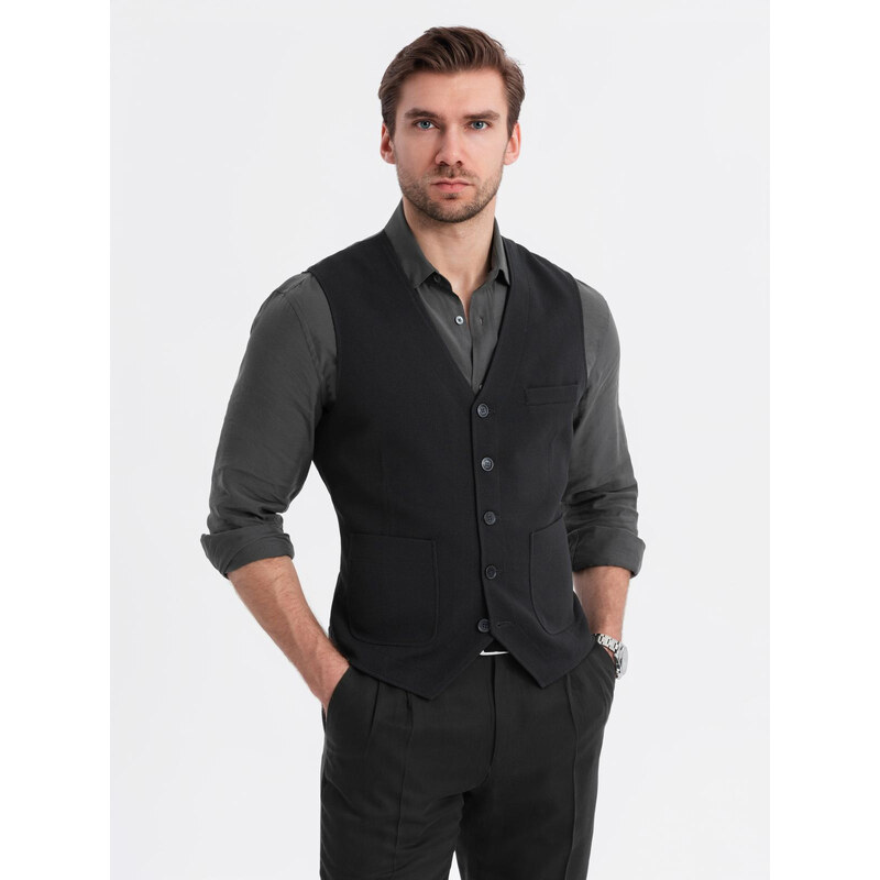 Ombre Fitted structured mens vest with patch pockets - black