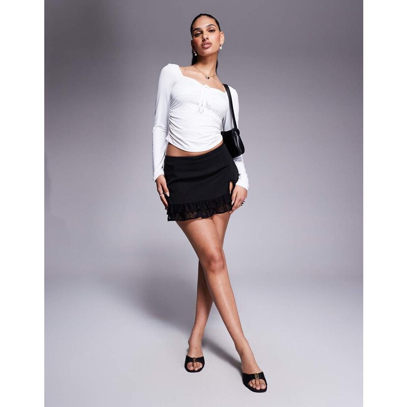 Princess Polly lace ruffle trim side split mini skirt in black 105454543