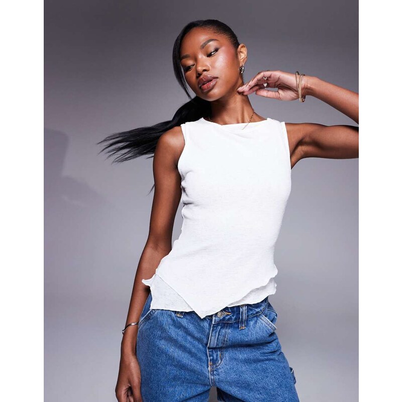 Princess Polly fine knit asymmetric hem vest top in white 105454548