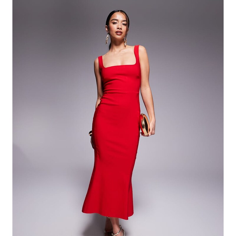 Vesper Petite bengaline sleeveless square neck fishtail midi