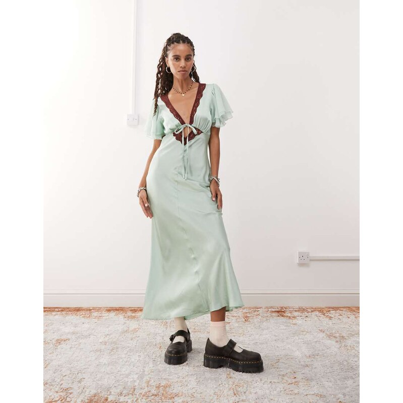 Reclaimed Vintage maxi tea dress with keyhole and contrast lace in 105518495