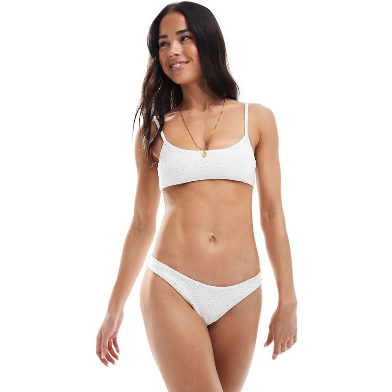 Daisy Street high leg broderie bikini bottoms in white 105829156