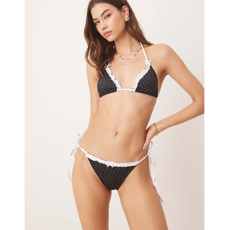 ASOS DESIGN Gerri tie side bikini bottom in black spot 105454765