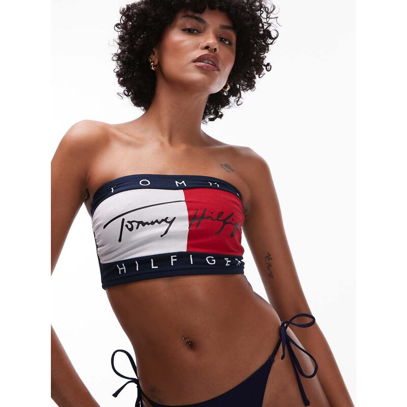 Tommy Hilfiger flag logo bandeau top in red white blue-Multi
