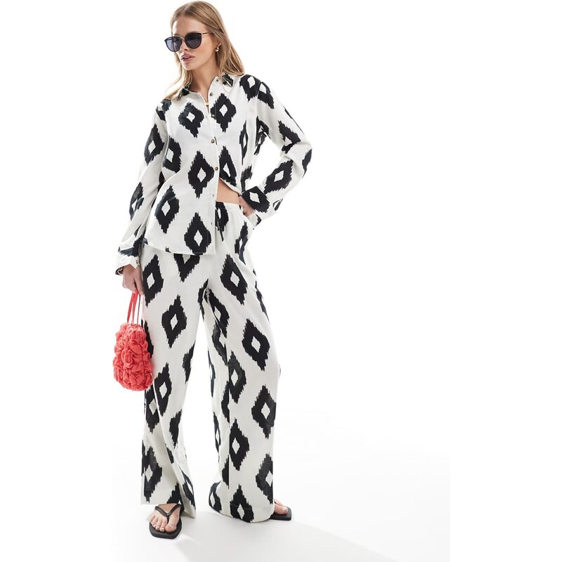 Accessorize Accesorize Mono print oversized beach trousers-Multi 105880475