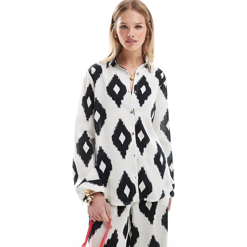 Accessorize Accesorize mono print oversized beach shirt-Multi 105880477