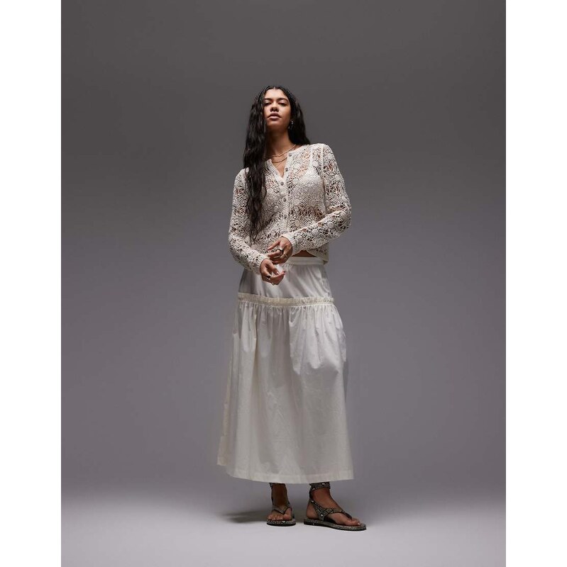 Topshop frill poplin full skirt in ivory-White 113260464