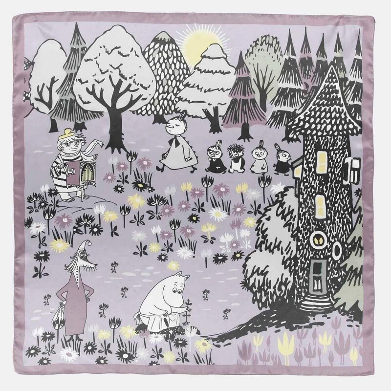 Lasessor Finsko Hedvábný šátek Moomin Valley mauve 88x88 105455377