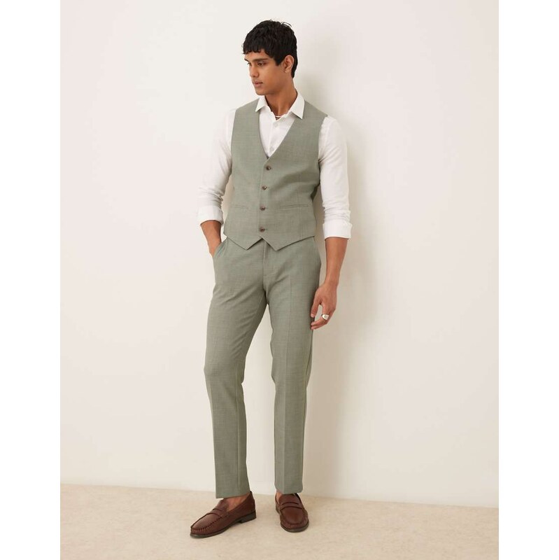 ASOS DESIGN skinny suit trousers in khaki crosshatch-Green