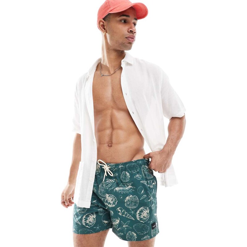 Jack & Jones swim short in green shell print