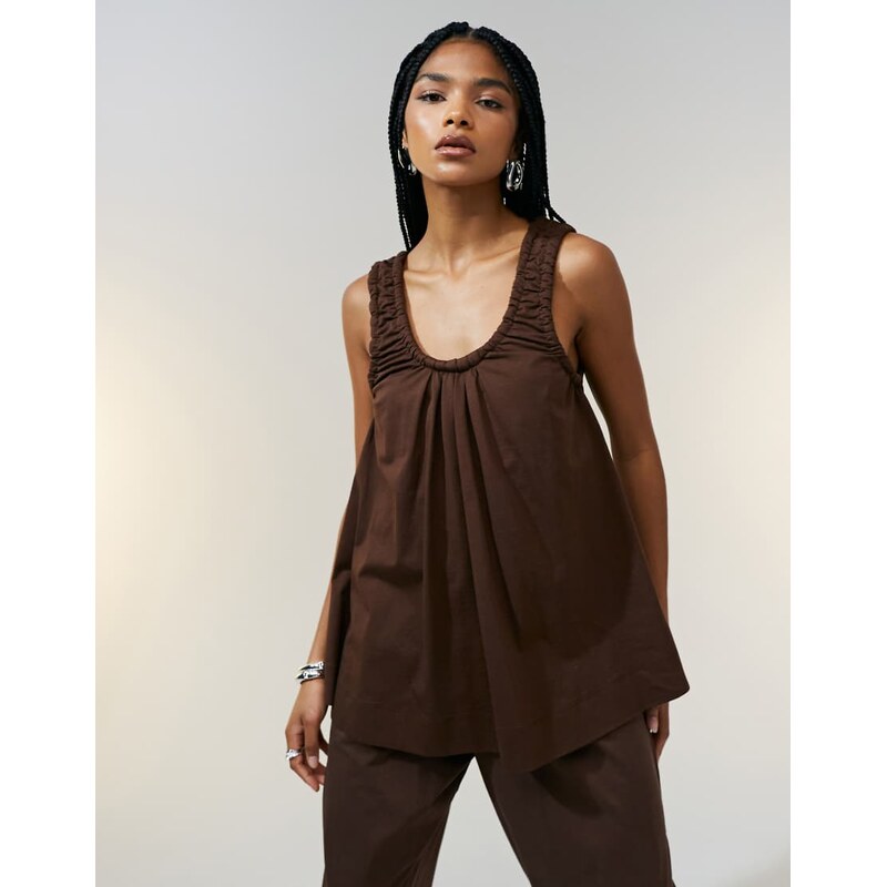 ASOS DESIGN ruched neckline detail vest top in chocolate-White 105458105