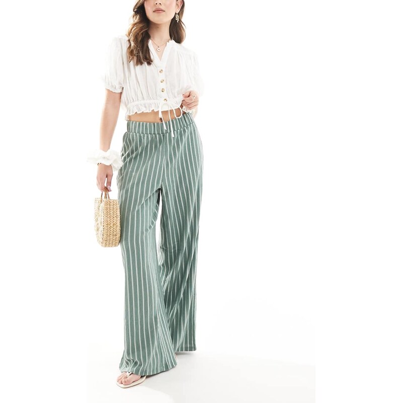 ONLY wide leg textured trouser in green stripe