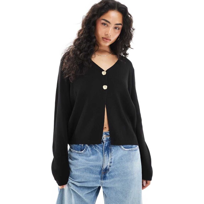 ASOS DESIGN knitted v-neck cardigan with gold buttons in black 105468233
