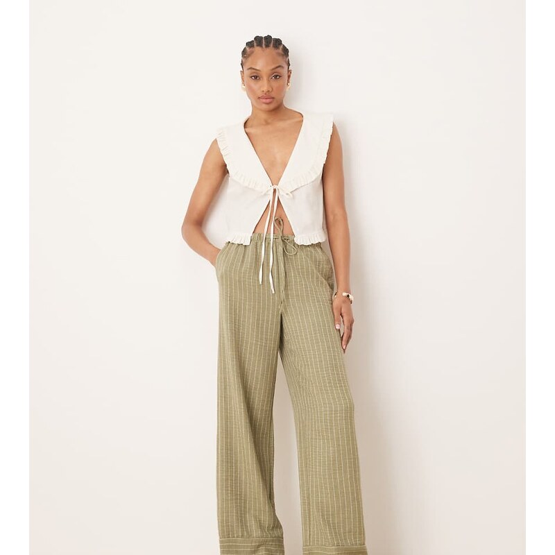 JDY Tall wide leg trousers in green stripes 105682741