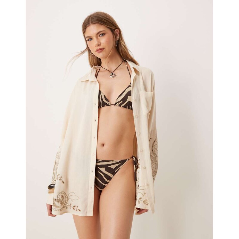 ASOS DESIGN Blake broderie linen blend oversized beach cover up shirt 109733175