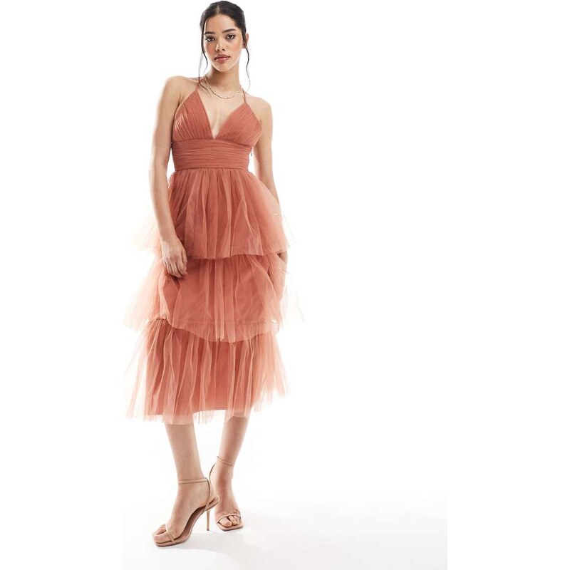 Lace & Beads Bridesmaid Odette midaxi dress in terracotta-Brown 105691130