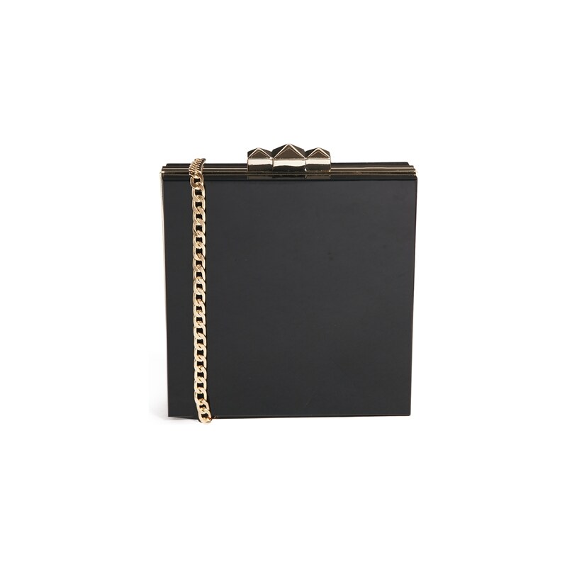 Liquorish Black Hard Case Clutch Bag With Gold Chain Strap