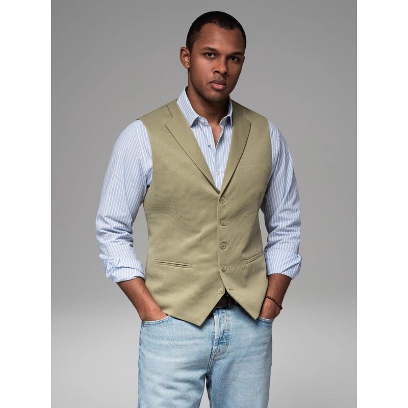 Ombre Clothing Moderní olivová elegantní vesta V1 BLZV-0144