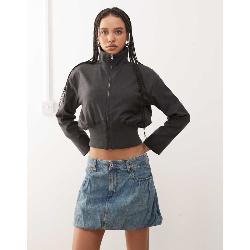 COLLUSION denim low rise mini skirt in light wash-Blue