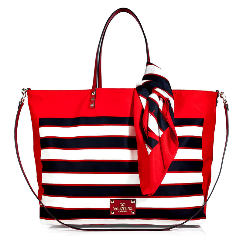 Valentino Reversible Striped Tote with Scarf Tie