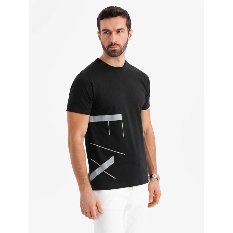 Ombre Clothing Originální černé tričko s nápisem V1 TSPT-0213