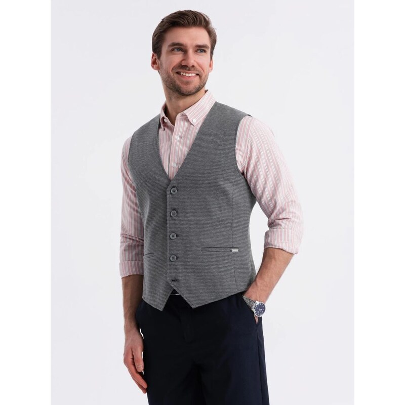 Ombre Clothing Módní elegantní grafitová pánská vesta V3 BLZV