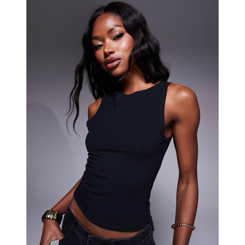 Princess Polly racer neck sleeveless top in black